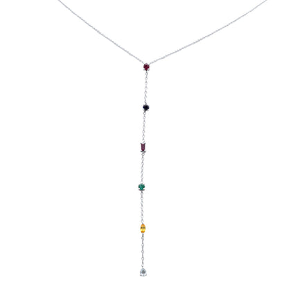 Muse Jewelry 1.04ct G SI 14K White Gold Multi Color Gemstone Drop Necklace 16" Long