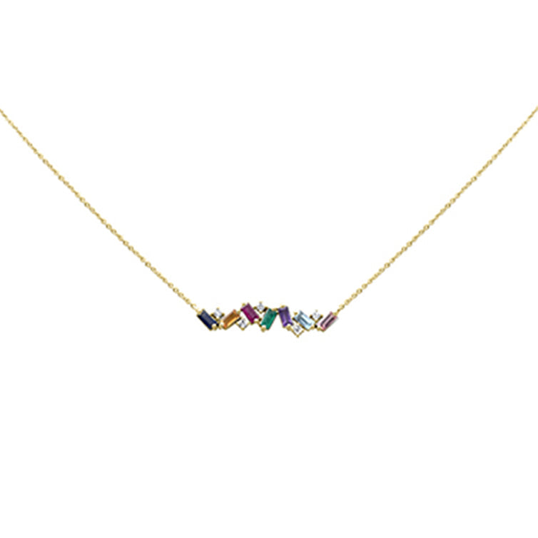 Muse Jewelry 1.07ct G SI 14K Yellow Gold Diamond & Multi Color Gemstone Necklace 14" + 2" Ext