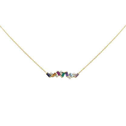 Muse Jewelry 1.07ct G SI 14K Yellow Gold Diamond & Multi Color Gemstone Necklace 14" + 2" Ext