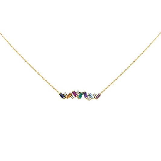 Muse Jewelry 1.07ct G SI 14K Yellow Gold Diamond & Multi Color Gemstone Necklace 14" + 2" Ext