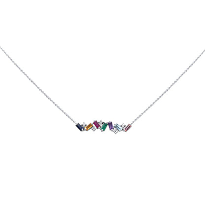 Muse Jewelry 1.00ct G SI 14K White Gold Diamond & Multi Color Gemstone Necklace 16" + 2" Ext