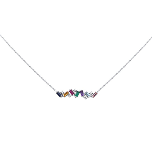 Muse Jewelry 1.00ct G SI 14K White Gold Diamond & Multi Color Gemstone Necklace 16" + 2" Ext