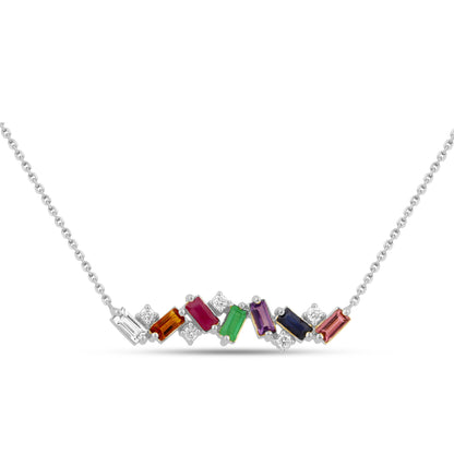 Muse Jewelry 1.00ct G SI 14K White Gold Diamond & Multi Color Gemstone Necklace 16" + 2" Ext