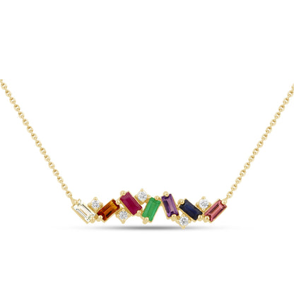 Muse Jewelry 1.07ct G SI 14K Yellow Gold Diamond & Multi Color Gemstone Necklace 14" + 2" Ext