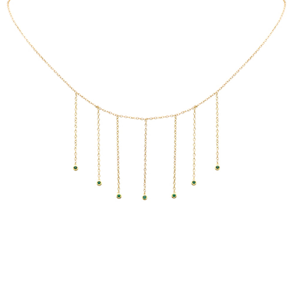 Muse Jewelry .13ct G SI 14K Yellow Gold Emerald Gemstone Drop Necklace 16" Long