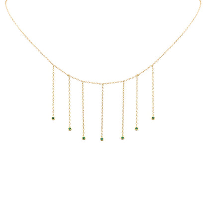 Muse Jewelry .13ct G SI 14K Yellow Gold Emerald Gemstone Drop Necklace 16" Long