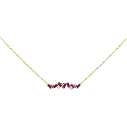 Muse Jewelry 1.14ct G SI 14K Yellow Gold Diamond & Ruby Bar Pendant Necklace 14" + 2" Ext