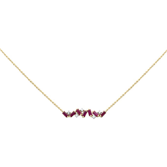 Muse Jewelry 1.14ct G SI 14K Yellow Gold Diamond & Ruby Bar Pendant Necklace 14" + 2" Ext