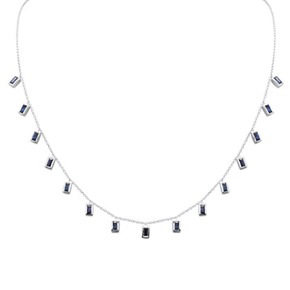 Muse Jewelry 2.50ct G SI 14K White Gold Blue Sapphire Gemstone Necklace 16" + 2" Ext