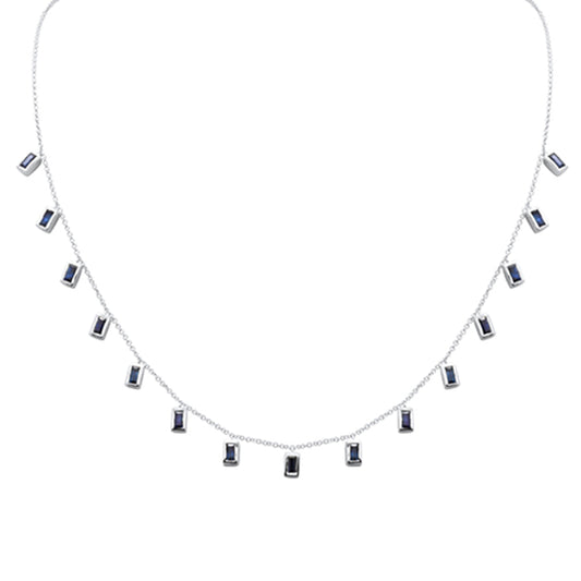 Muse Jewelry 2.50ct G SI 14K White Gold Blue Sapphire Gemstone Necklace 16" + 2" Ext