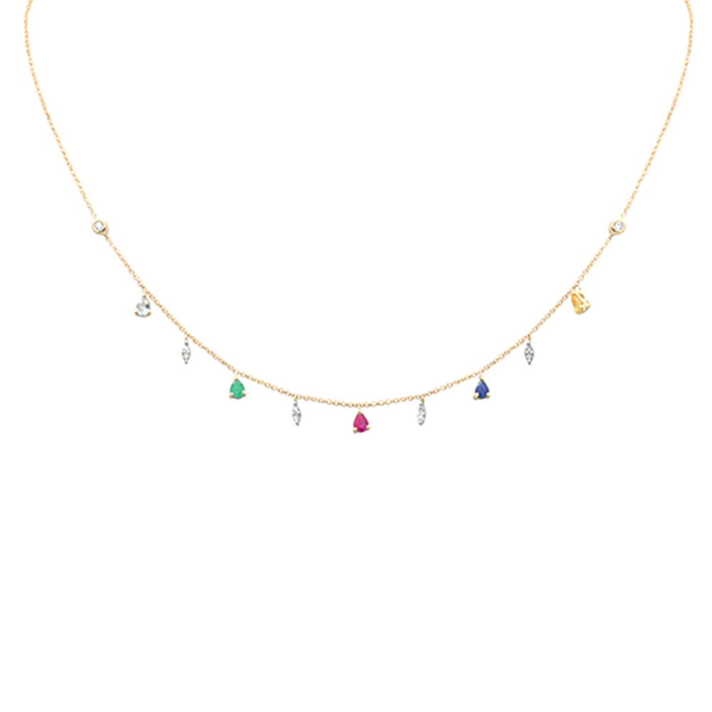 Muse Jewelry 1.03ct G SI 14K Yellow Gold Diamond & Multi Color Gemstone Necklace 16" + 2" Ext