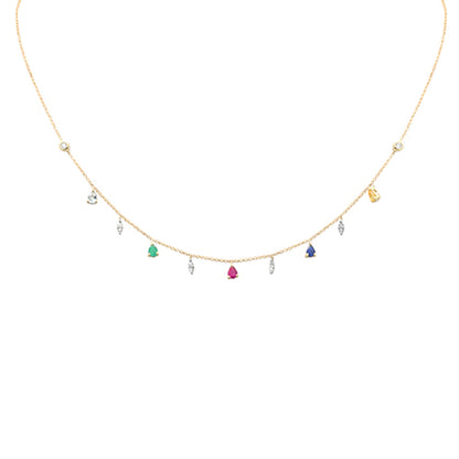 Muse Jewelry 1.03ct G SI 14K Yellow Gold Diamond & Multi Color Gemstone Necklace 16" + 2" Ext