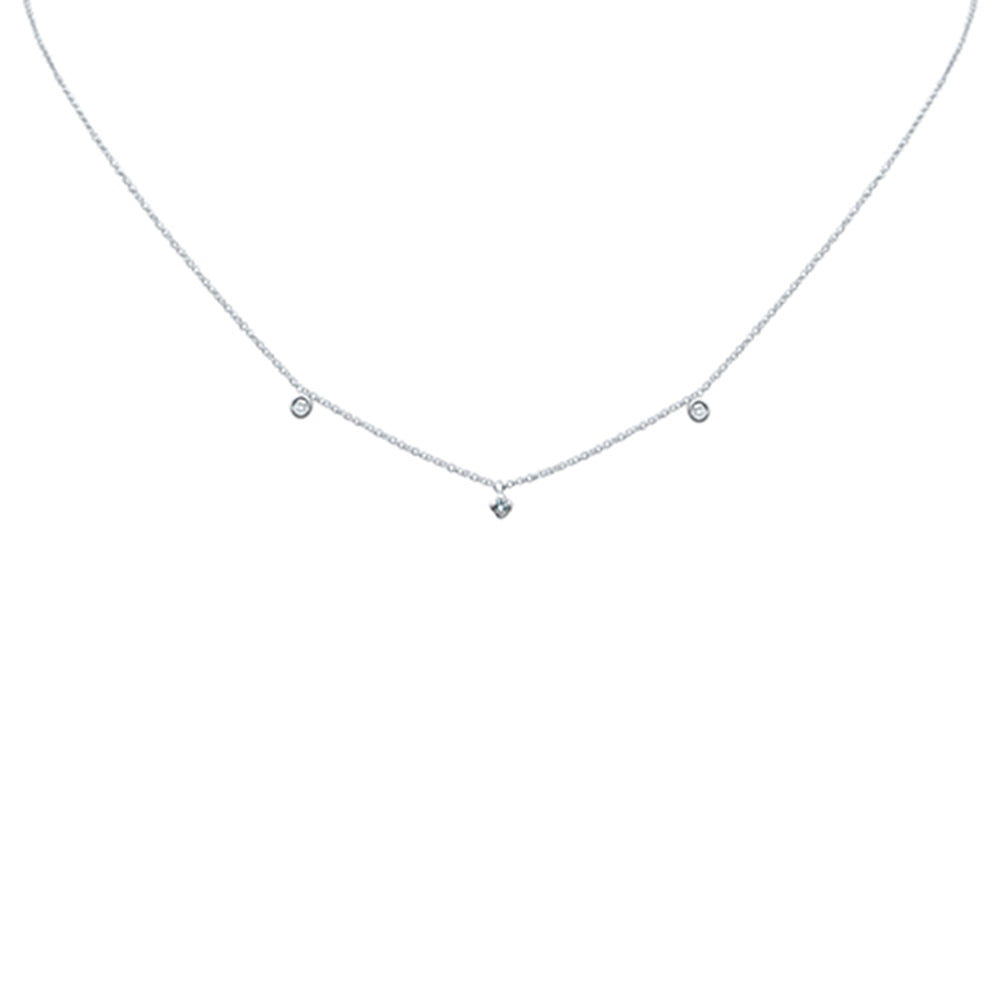 Muse Jewelry .08ct G SI 14K White Gold Diamond Aquamarine Gemstone Necklace 16" + 2" Ext