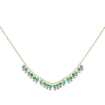 Muse Jewelry 1.60ct G SI 14K Yellow Gold Diamond & Emerald Gemstone Drop Necklace 16" + 2" Ext