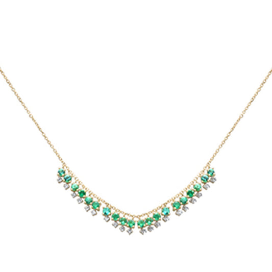 Muse Jewelry 1.60ct G SI 14K Yellow Gold Diamond & Emerald Gemstone Drop Necklace 16" + 2" Ext