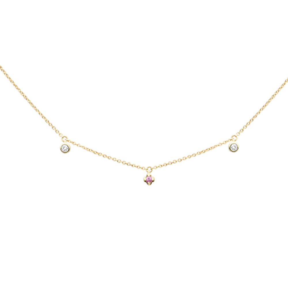 Muse Jewelry .09ct G SI 14K Yellow Gold Diamond & Pink Sapphire Necklace 16+2" Ext