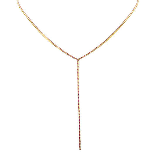 Muse Jewelry 3.42ct G SI 14K Yellow Gold Ruby Y Lariat Tennis Necklace 14+4" Ext