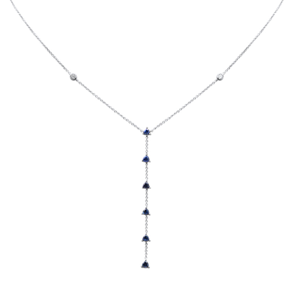 Muse Jewelry .94ct G SI 14K White Gold Diamond & Blue Sapphire Drop Necklace 16+2" Ext