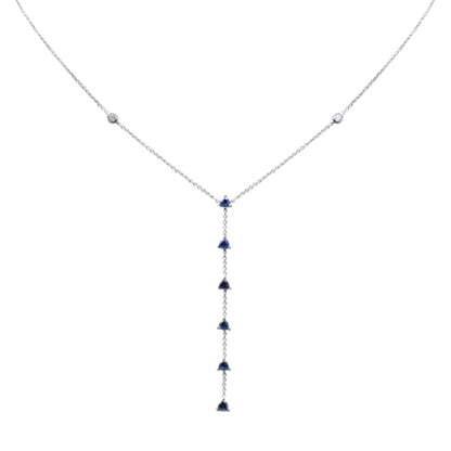 Muse Jewelry .94ct G SI 14K White Gold Diamond & Blue Sapphire Drop Necklace 16+2" Ext