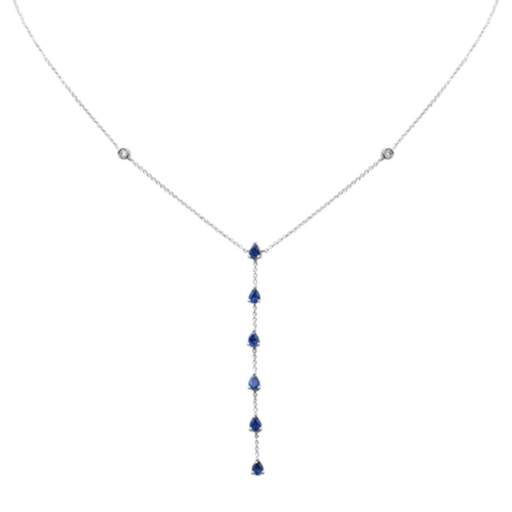 Muse Jewelry 1.16ct G SI 14K White Gold Diamond & Blue Sapphire Drop Lariat Necklace 16+2" Ext