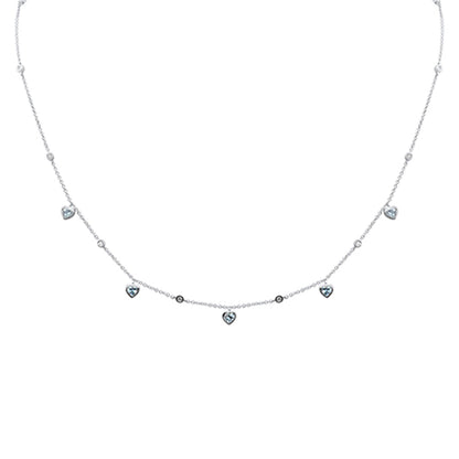 Muse Jewelry .60ct G SI 14K White Gold Diamond & Aquamarine Heart Necklace 16+2" Ext