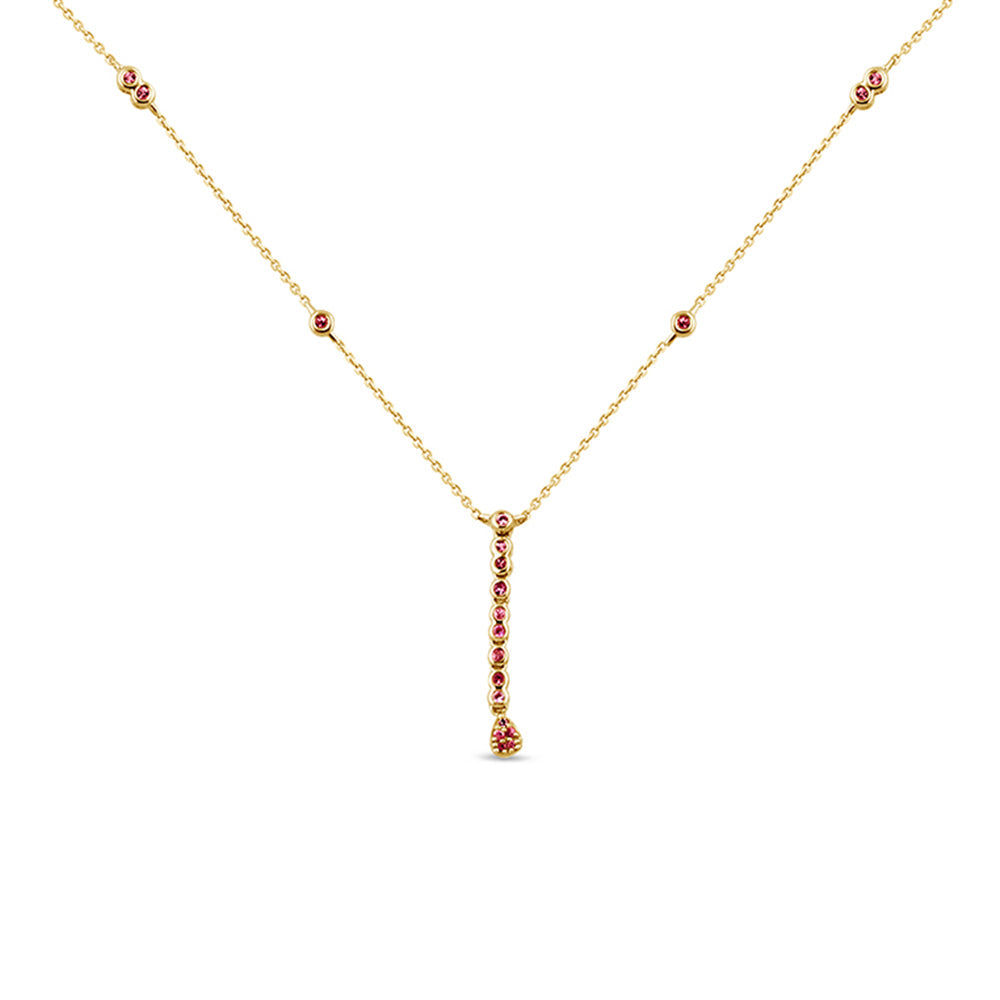 Muse Jewelry .20ct G SI 14K Yellow Gold Pink Sapphire Drop Necklace 16+2" Ext