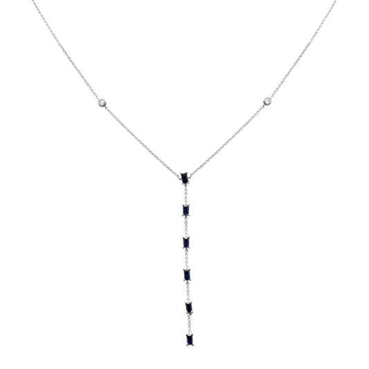 Muse Jewelry .07ct,.86ct G SI 14K White Gold Diamond Blue Sapphire Drop Pendant Necklace 16+2" Ext