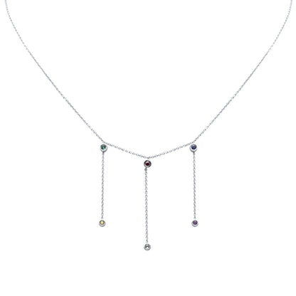 Muse Jewelry .15ct G SI 14K White Gold Multi Color Gemstone Dangling Necklace 16+2" Ext