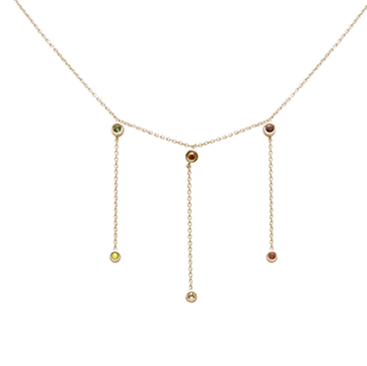 Muse Jewelry .19ct G SI 14K Yellow Gold Multi Color Gemstone Dangling Necklace 16+2" Ext