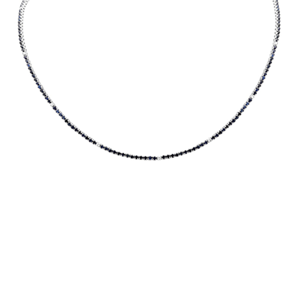 Muse Jewelry 3.84ct G SI 14K White Gold Diamond & Blue Sapphire Tennis Necklace 14+2" Ext