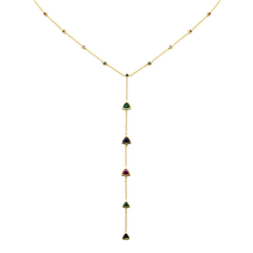 Muse Jewelry 1.56ct G SI 14K Yellow Gold Multi Color Gemstone Drop Necklace 16+2" Ext