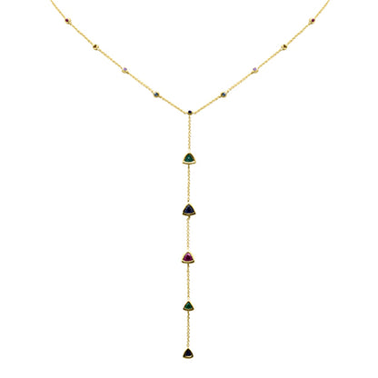 Muse Jewelry 1.56ct G SI 14K Yellow Gold Multi Color Gemstone Drop Necklace 16+2" Ext