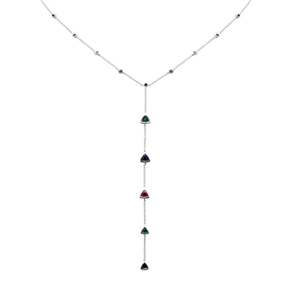 Muse Jewelry 1.45ct G SI 14K White Gold Multi Color Gemstone Drop Necklace 16+2" Ext