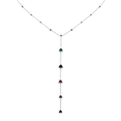 Muse Jewelry 1.45ct G SI 14K White Gold Multi Color Gemstone Drop Necklace 16+2" Ext