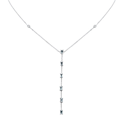 Muse Jewelry span>.60ct G SI 14K White Gold Diamond & Aquamarine Gemstone Necklace 16+2" Ext