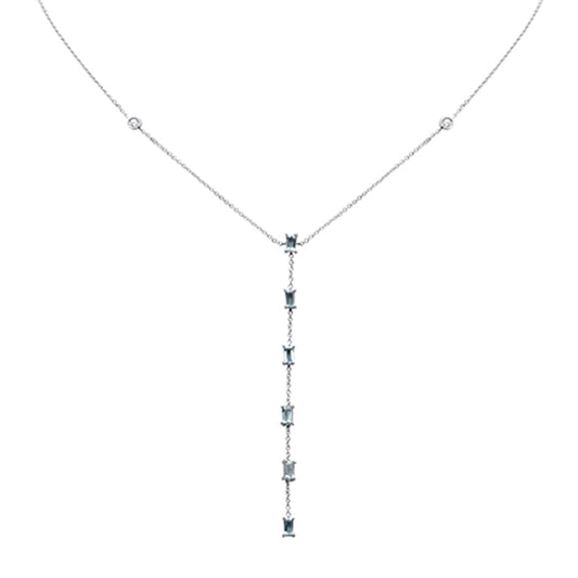 Muse Jewelry span>.60ct G SI 14K White Gold Diamond & Aquamarine Gemstone Necklace 16+2" Ext