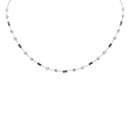Muse Jewelry 2.64ct G SI 14K White Gold Diamond & Blue Sapphire Necklace 16+2" Ext