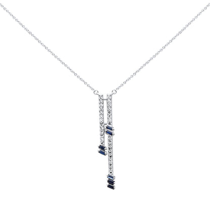 Muse Jewelry .58ct G SI 14K White Gold Diamond & Blue Sapphire Drop Necklace 18" Ext