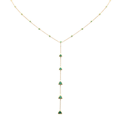 Muse Jewelry 1.29ct G SI 14K Yellow Gold Emerald Gemstone Drop Lariat Necklace 16+2" Ext