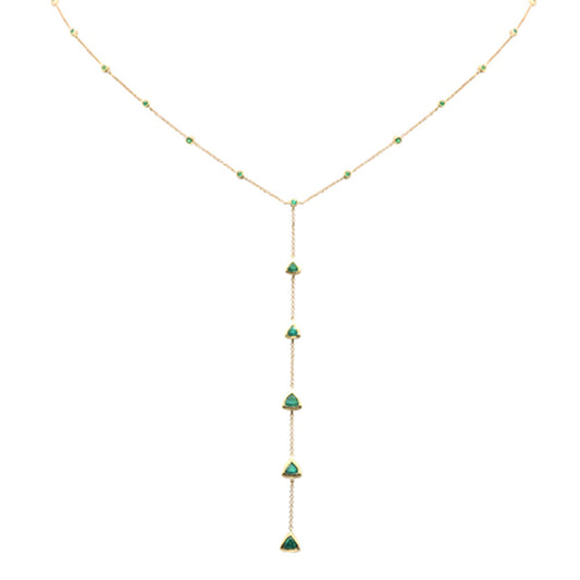 Muse Jewelry 1.29ct G SI 14K Yellow Gold Emerald Gemstone Drop Lariat Necklace 16+2" Ext