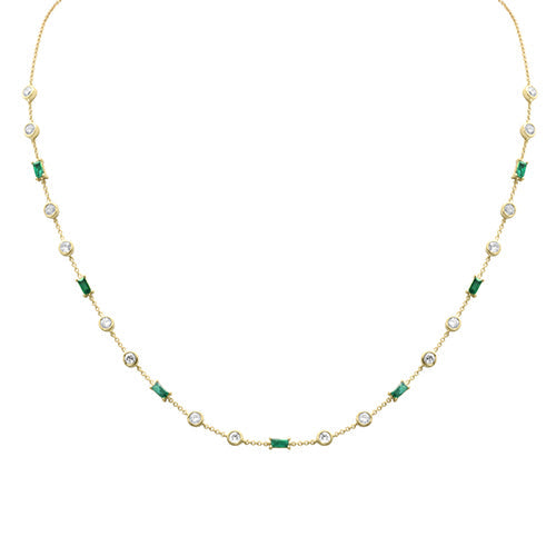 Muse Jewelry 1.15ct, .82ct G SI 14K Yellow Gold Diamond & Emerald Gemstone Necklace 16+2" Ext