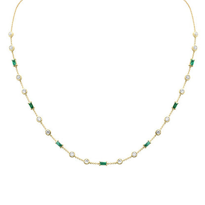 Muse Jewelry 1.15ct, .82ct G SI 14K Yellow Gold Diamond & Emerald Gemstone Necklace 16+2" Ext