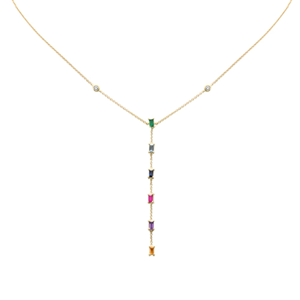 Muse Jewelry .72ct G SI 14K Yellow Gold Diamond & Multi Color Gemstone Drop Necklace 16+2" Ext