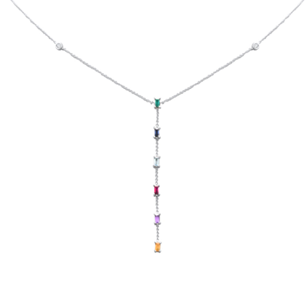 Muse Jewelry .67ct G SI 14K White Gold Diamond & Multi Color Lariat Necklace 16 + 2" Ext