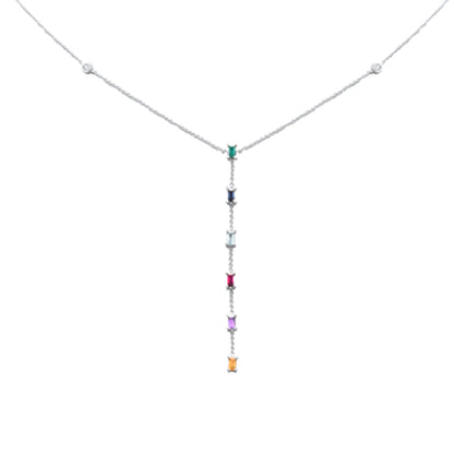 Muse Jewelry .67ct G SI 14K White Gold Diamond & Multi Color Lariat Necklace 16 + 2" Ext