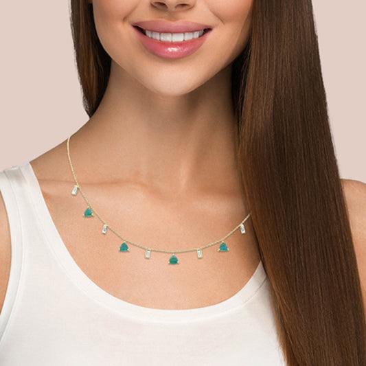 Muse Jewelry .55ct, 2.27ct G SI 14K Yellow Gold Diamond & Emerald Gemstone Necklace 16+2" Ext