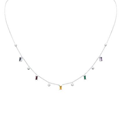 Muse Jewelry .88ct G SI 14K White Gold Diamond & Multi Color Gemstone Necklace 16+2" Ext