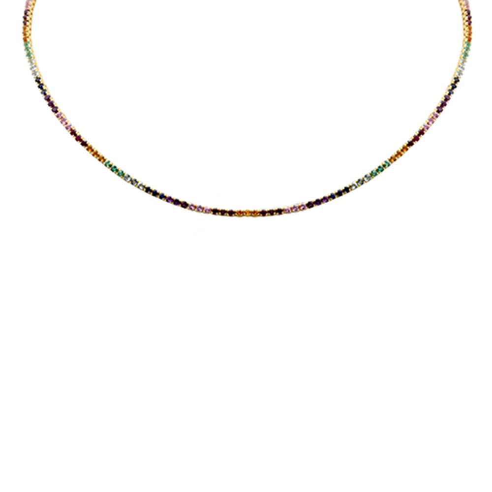 Muse Jewelry 3.91ct G SI 14K Yellow Gold Multi Color Gemstone Tennis Necklace 14+2" Ext