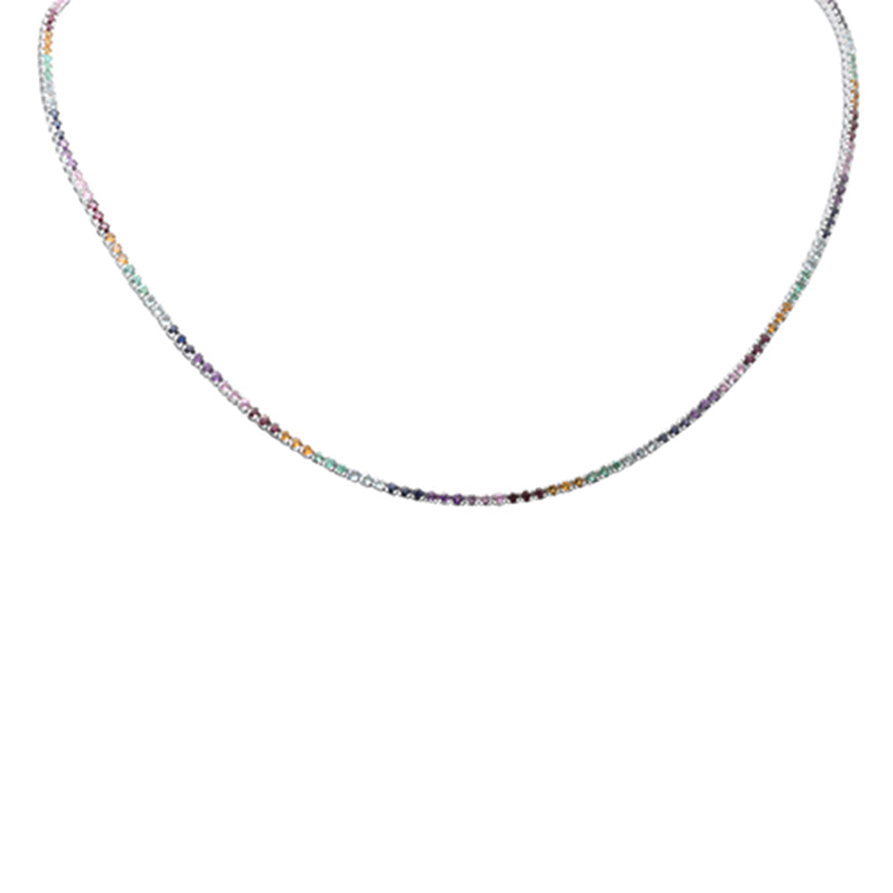 Muse Jewelry 3.94ct G SI 14K White Gold Multi Color Gemstone Tennis Necklace 14+4"Long