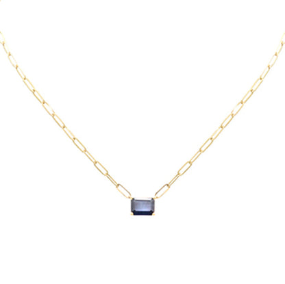 Muse Jewelry 3.00ct G SI 14K Yellow Gold Blue Sapphire Paperclip Necklace 14 + 2" Ext